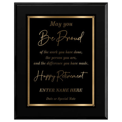 May You Be Proud Classic Retirement Plaque - 4 Frame Colors - Silver & Gold Plate Options
