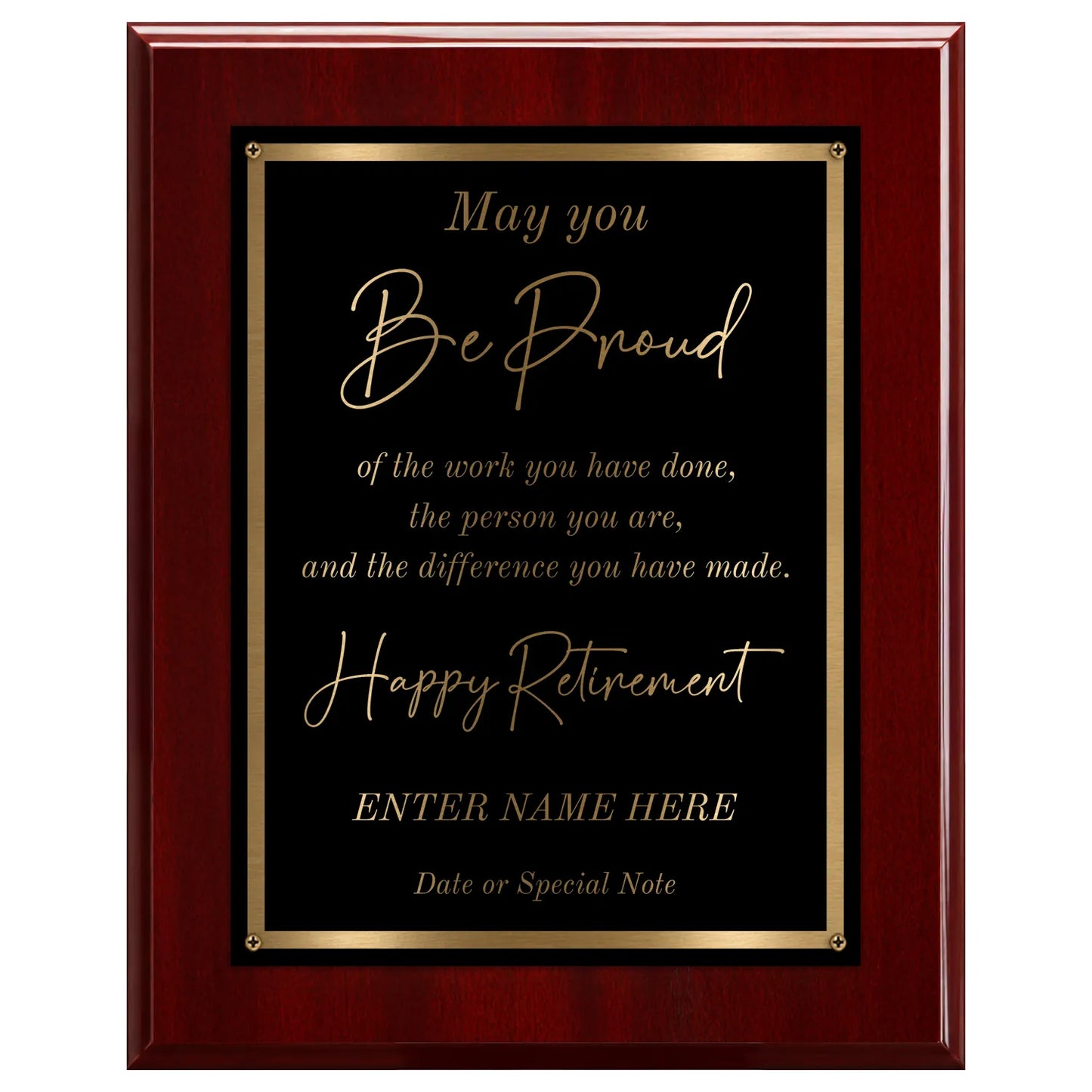 May You Be Proud Classic Retirement Plaque - 4 Frame Colors - Silver & Gold Plate Options