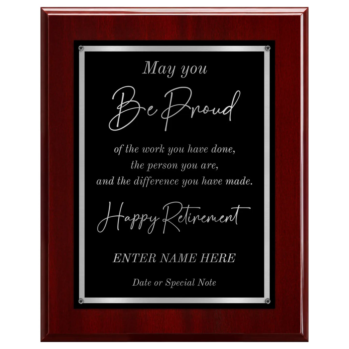May You Be Proud Classic Retirement Plaque - 4 Frame Colors - Silver & Gold Plate Options