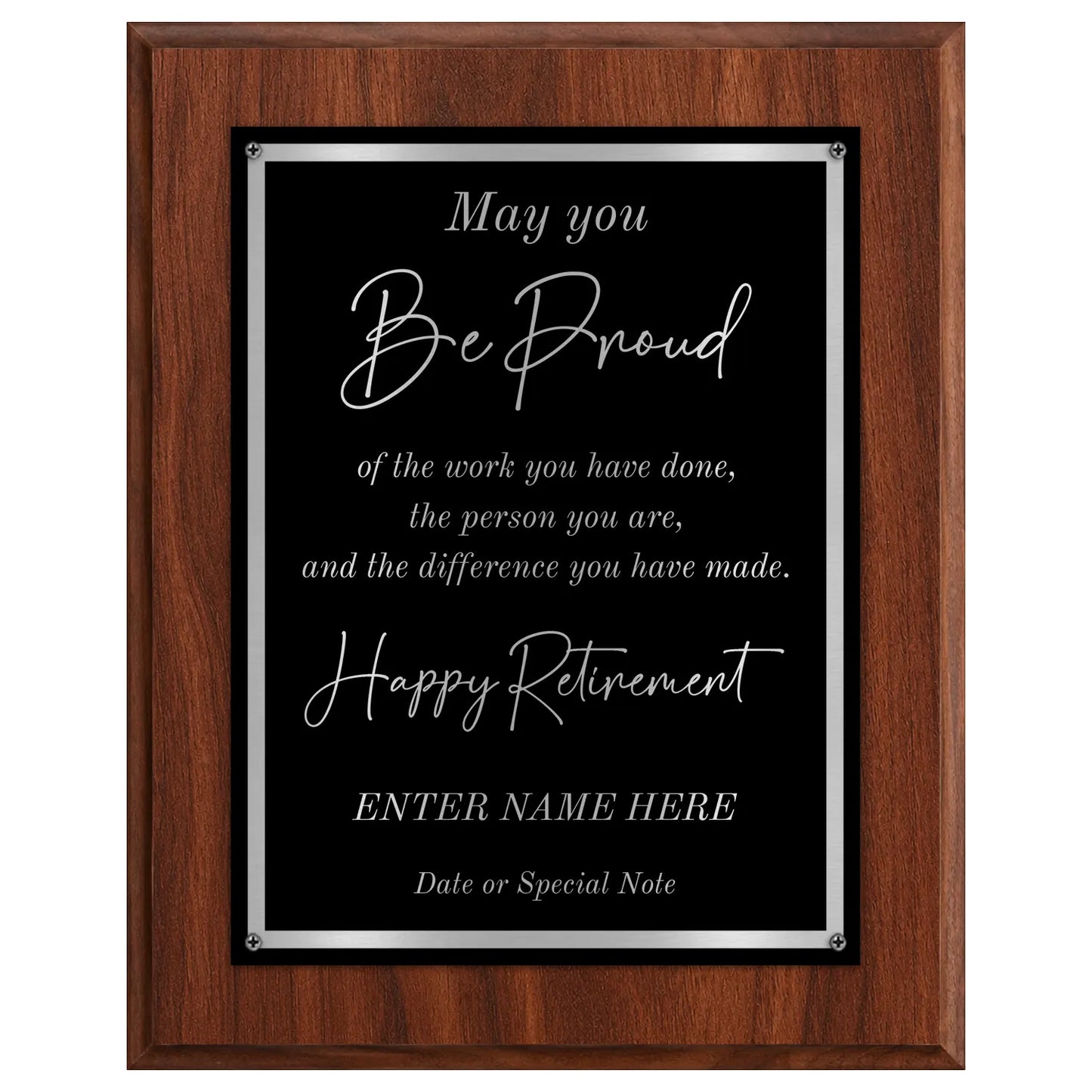 May You Be Proud Classic Retirement Plaque - 4 Frame Colors - Silver & Gold Plate Options