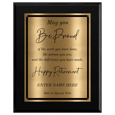 May You Be Proud Classic Retirement Plaque - 4 Frame Colors - Brushed Silver & Gold Plate Options