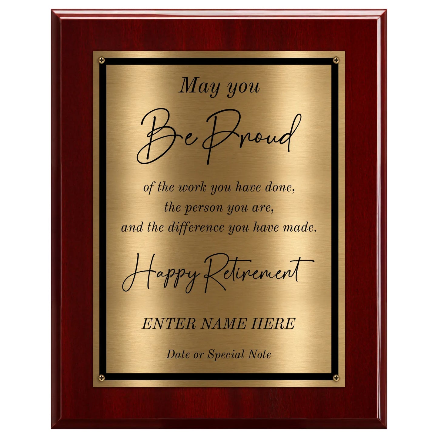 May You Be Proud Classic Retirement Plaque - 4 Frame Colors - Brushed Silver & Gold Plate Options