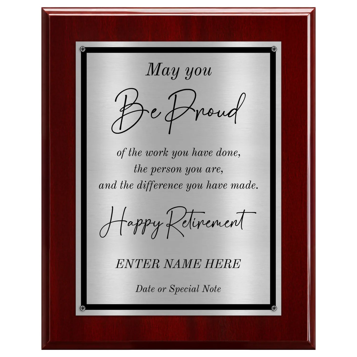 May You Be Proud Classic Retirement Plaque - 4 Frame Colors - Brushed Silver & Gold Plate Options