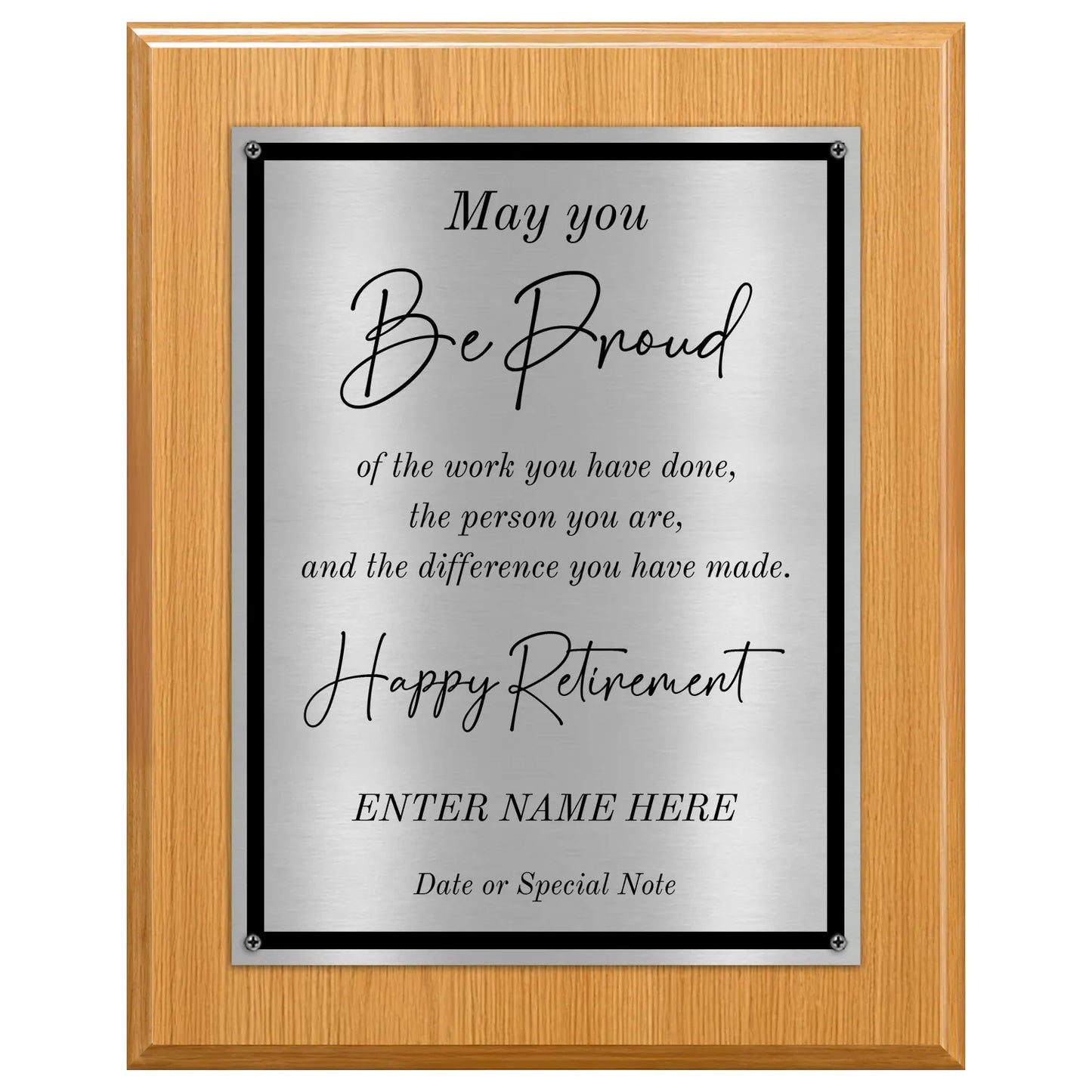 May You Be Proud Classic Retirement Plaque - 4 Frame Colors - Brushed Silver & Gold Plate Options