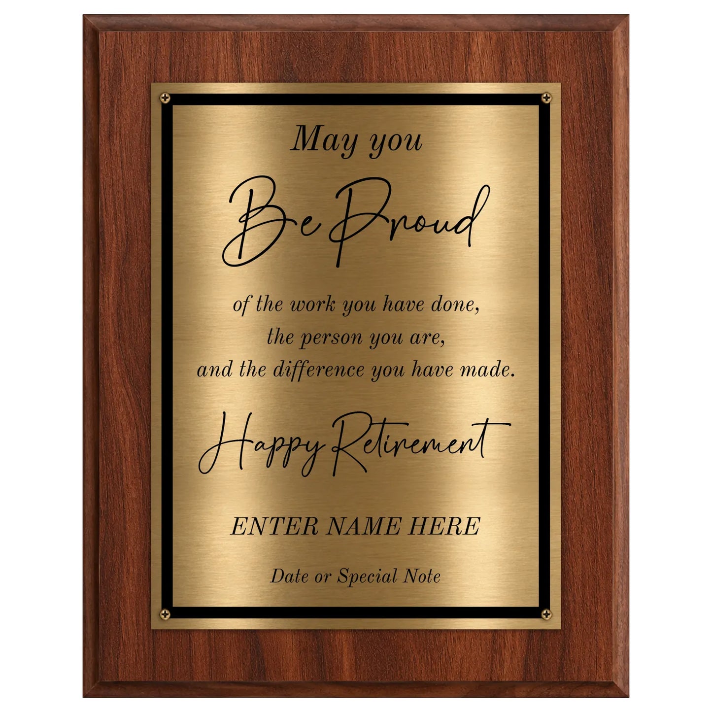 May You Be Proud Classic Retirement Plaque - 4 Frame Colors - Brushed Silver & Gold Plate Options