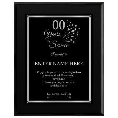 Years of Service Retirement Plaque - 4 Frame Colors - Silver & Gold Plate Options