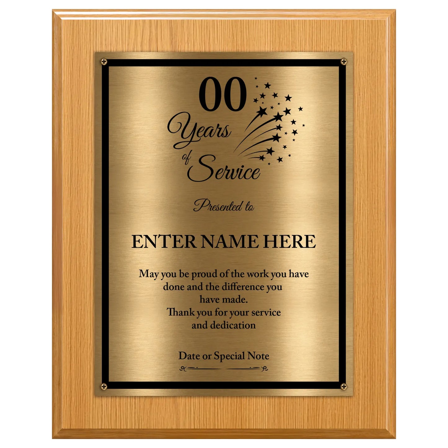 Years of Service Retirement Plaque - 4 Frame Colors - Brushed Silver & Gold Metallic Plate Option