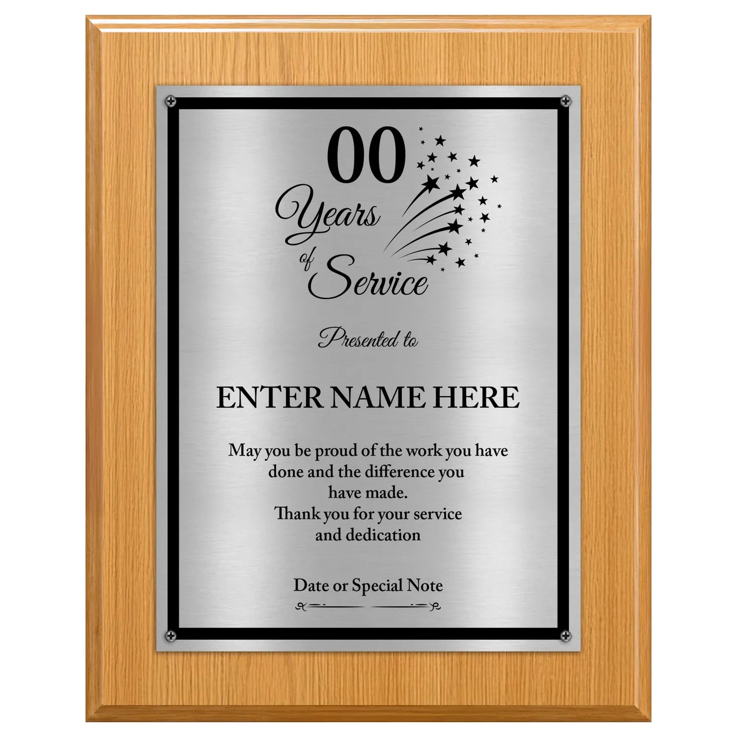 Years of Service Retirement Plaque - 4 Frame Colors - Brushed Silver & Gold Metallic Plate Option