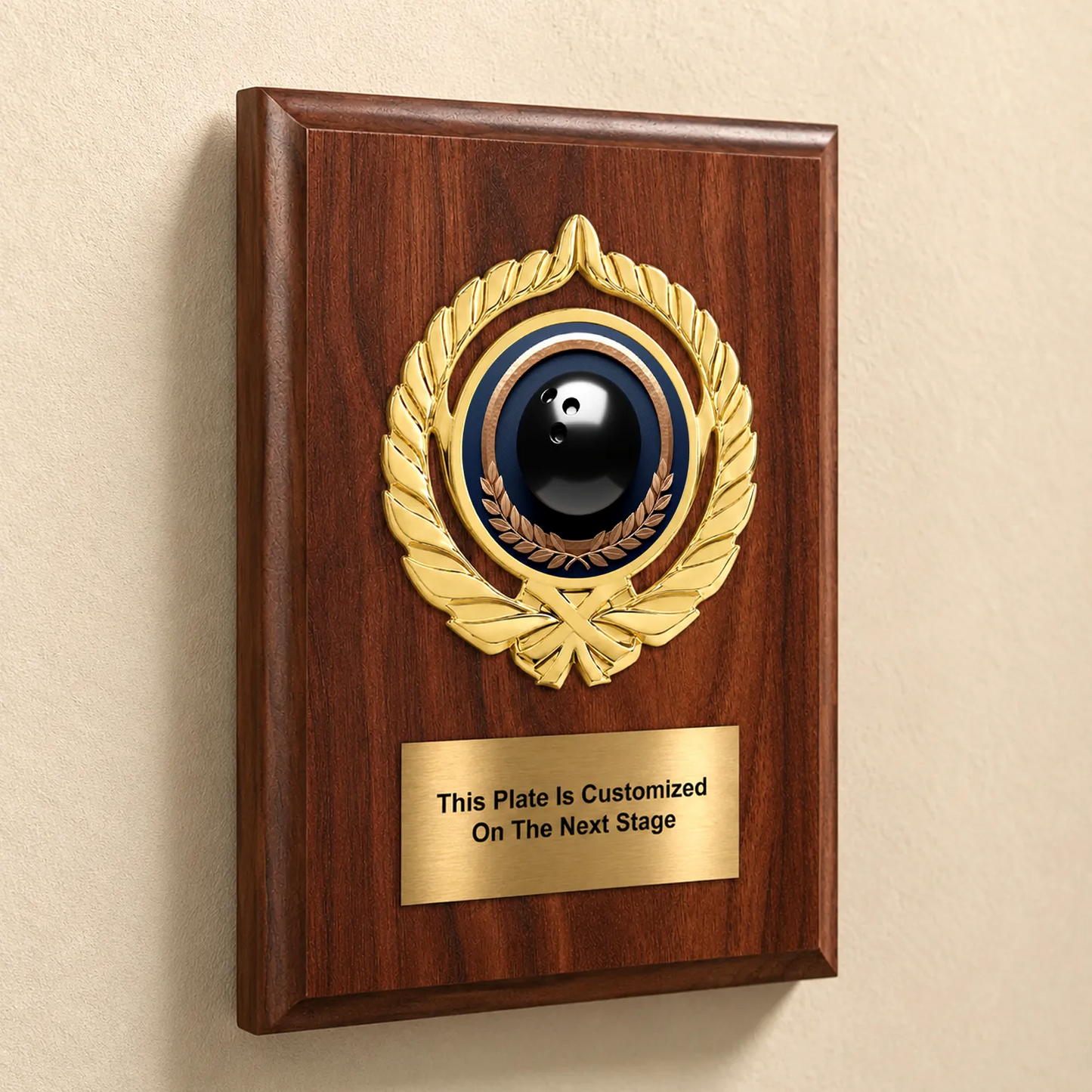 Personalized Bowling Award Plaque with Choice of Emblems & Engraved Plate – 4 Frame Colors