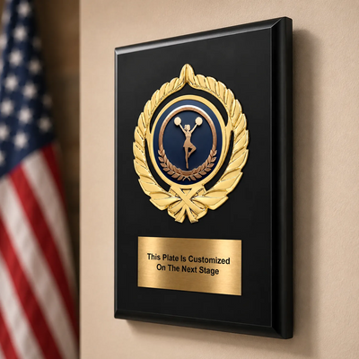 Personalized Cheerleading Award Plaque with Choice of Emblems & Engraved Plate – 4 Frame Colors