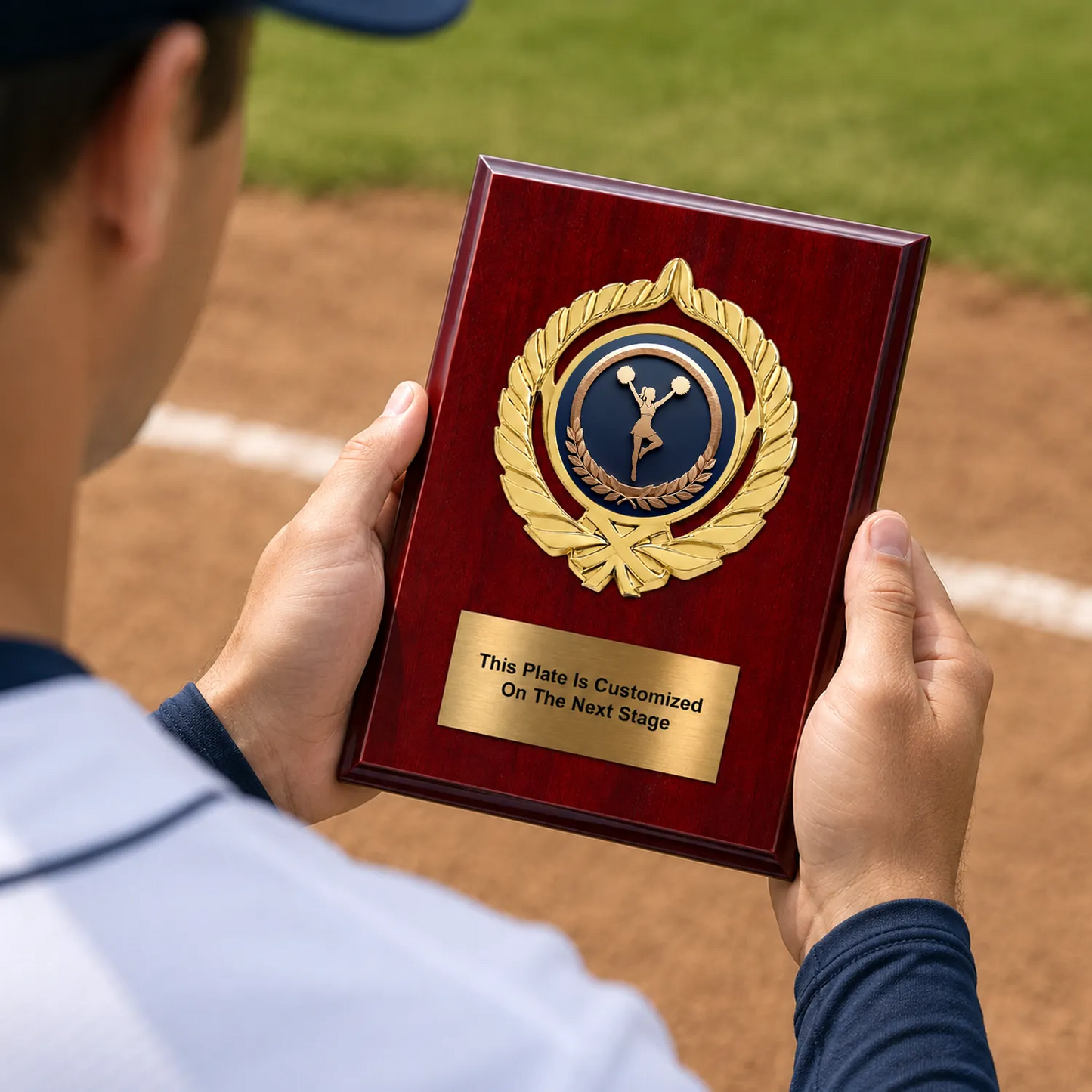 Personalized Cheerleading Award Plaque with Choice of Emblems & Engraved Plate – 4 Frame Colors