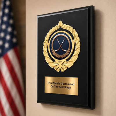 Personalized Ice Hockey Award Plaque with Choice of Emblems & Engraved Plate – 4 Frame Colors