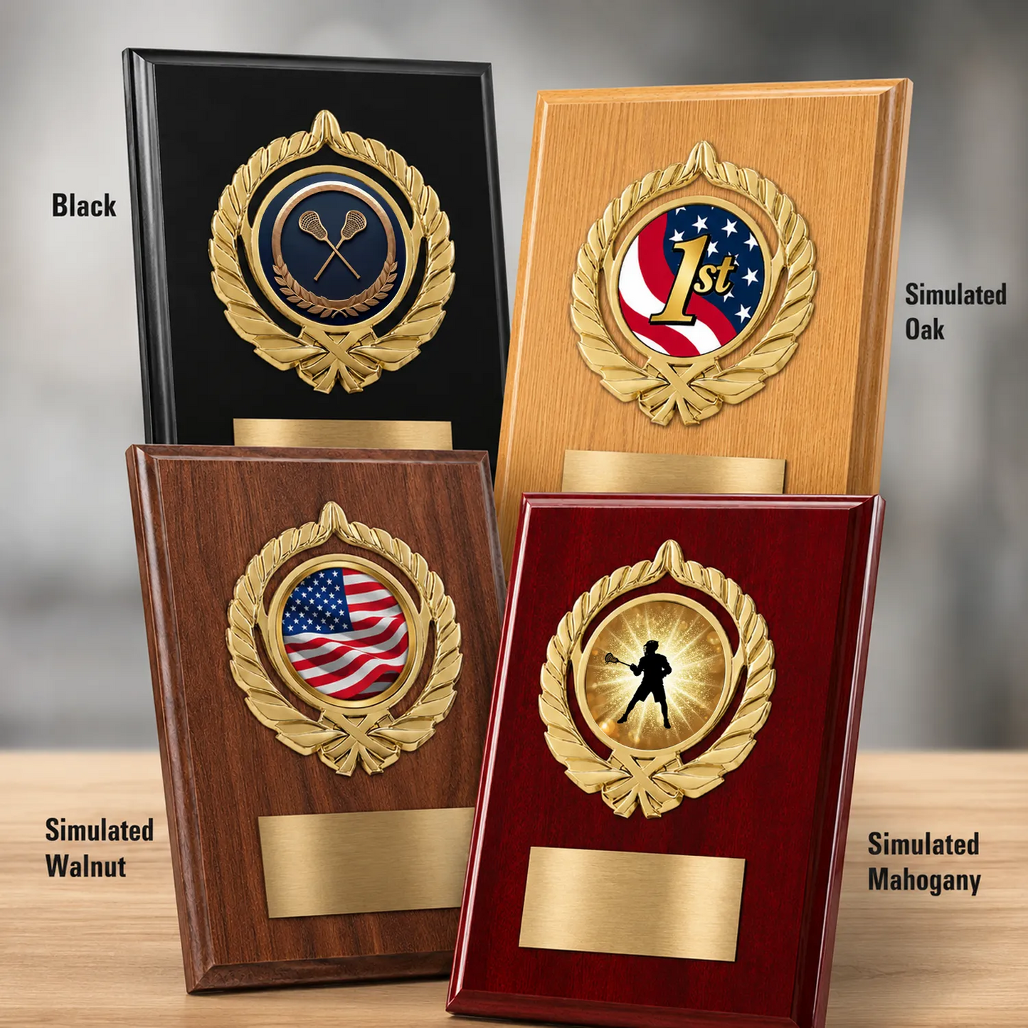 Personalized Lacrosse Award Plaque with Choice of Emblems & Engraved Plate – 4 Frame Colors