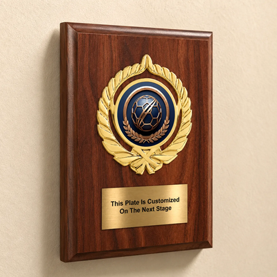 Personalized Soccer Award Plaque with Choice of Emblems & Engraved Plate – 4 Frame Colors