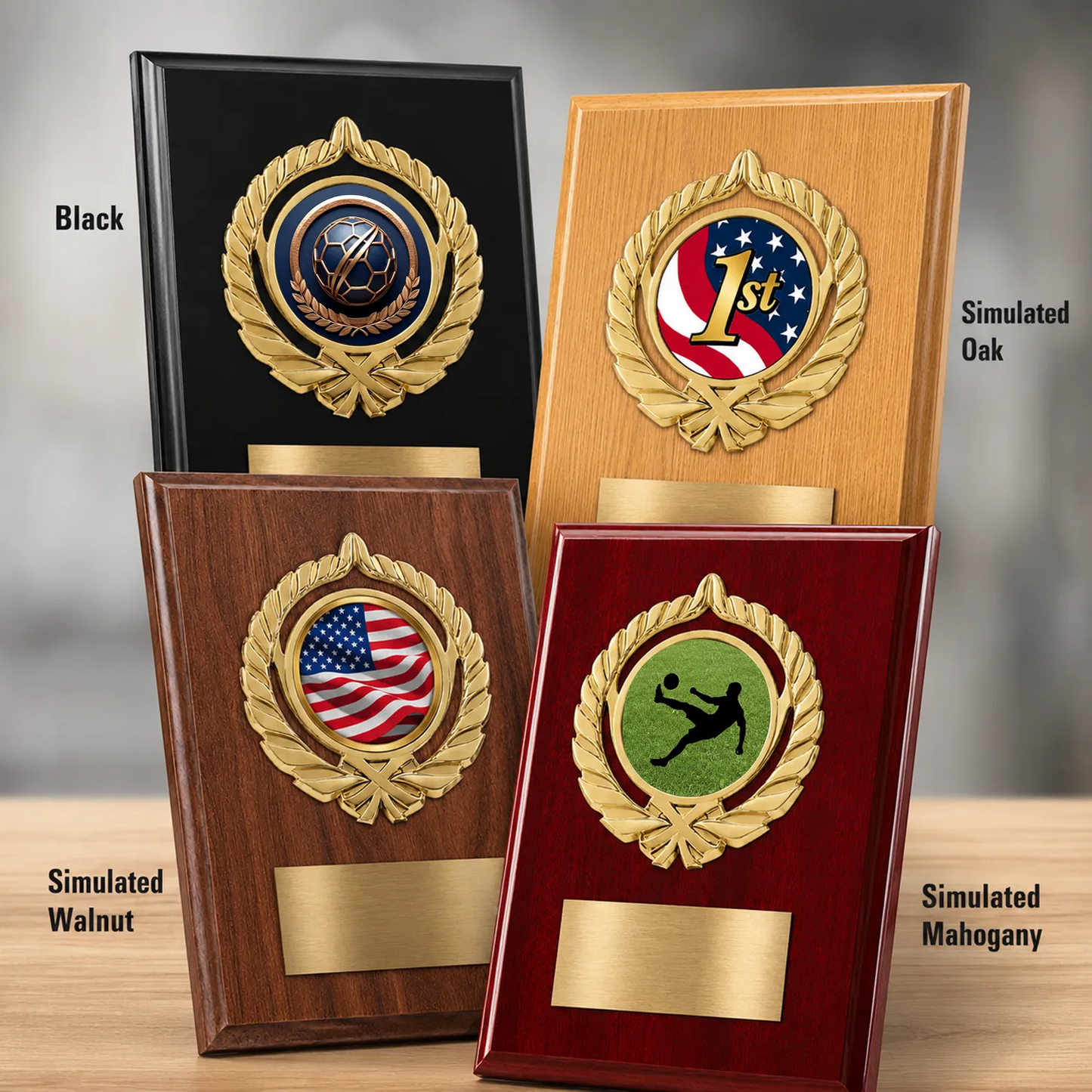 Personalized Soccer Award Plaque with Choice of Emblems & Engraved Plate – 4 Frame Colors