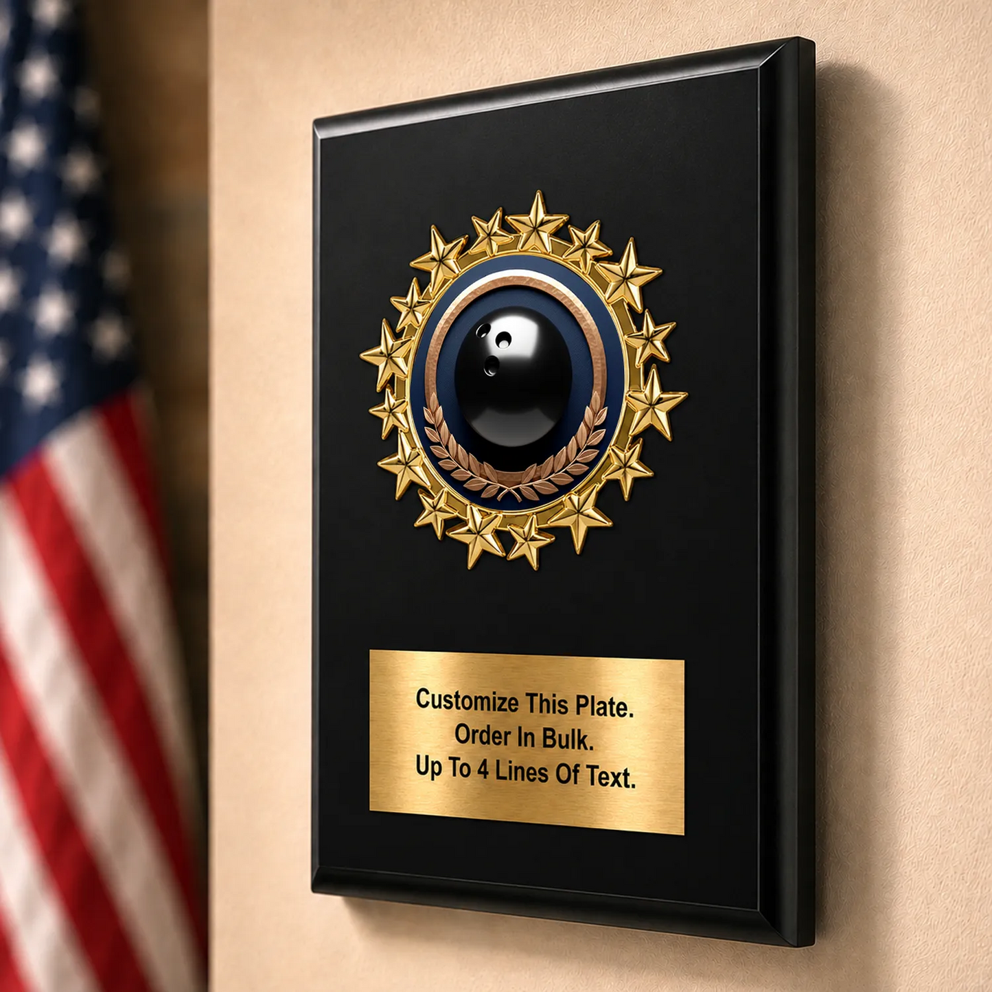 Personalized Bowling Award Plaque with Star Mylar Holder & Engraved Plate – 4 Board Colors