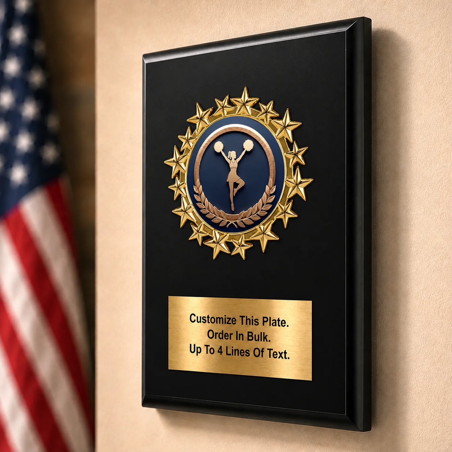 Personalized Cheerleading Award Plaque with Star Mylar Holder & Engraved Plate – 4 Board Colors