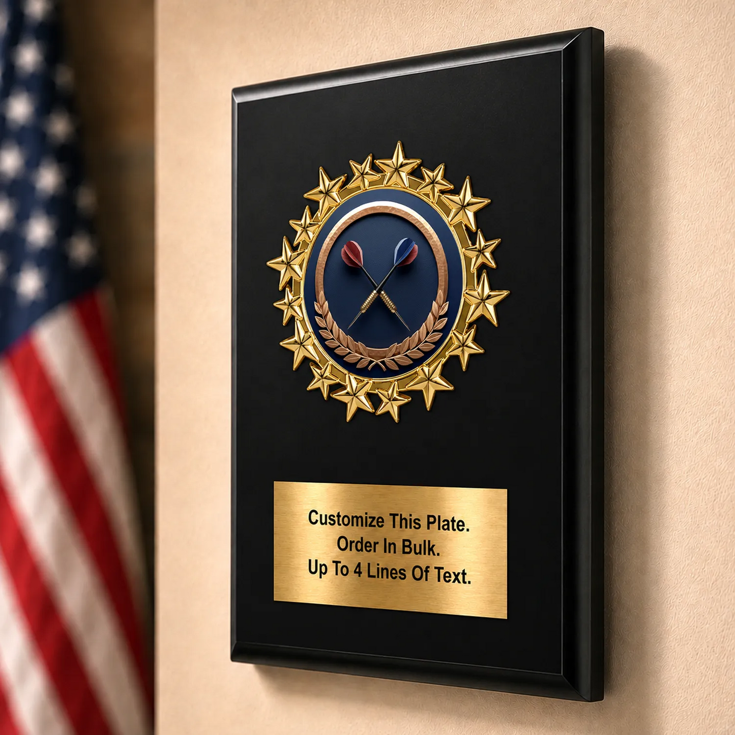 Personalized Darts Award Plaque with Star Mylar Holder & Engraved Plate – 4 Board Colors