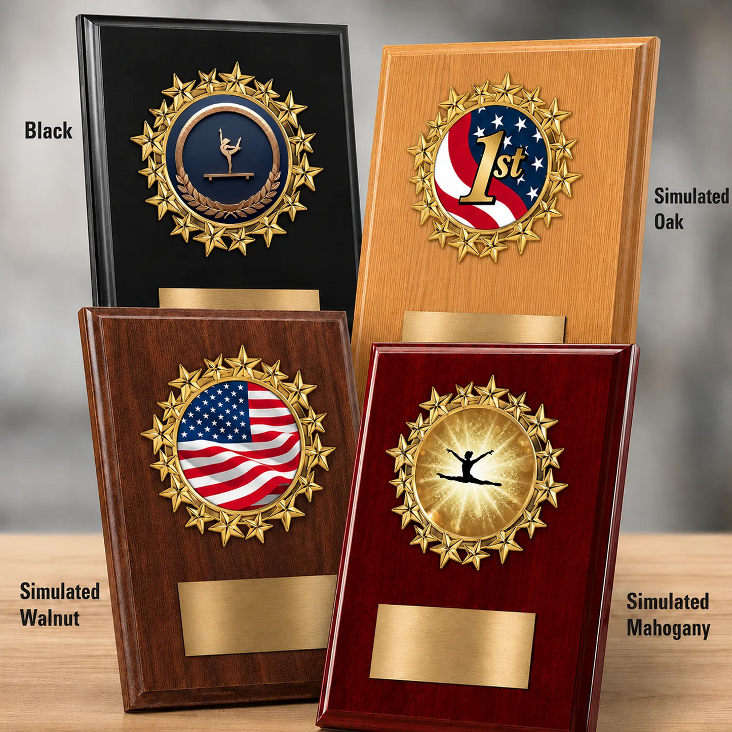 Personalized Gymnastics Award Plaque with Star Mylar Holder & Engraved Plate – 4 Board Colors