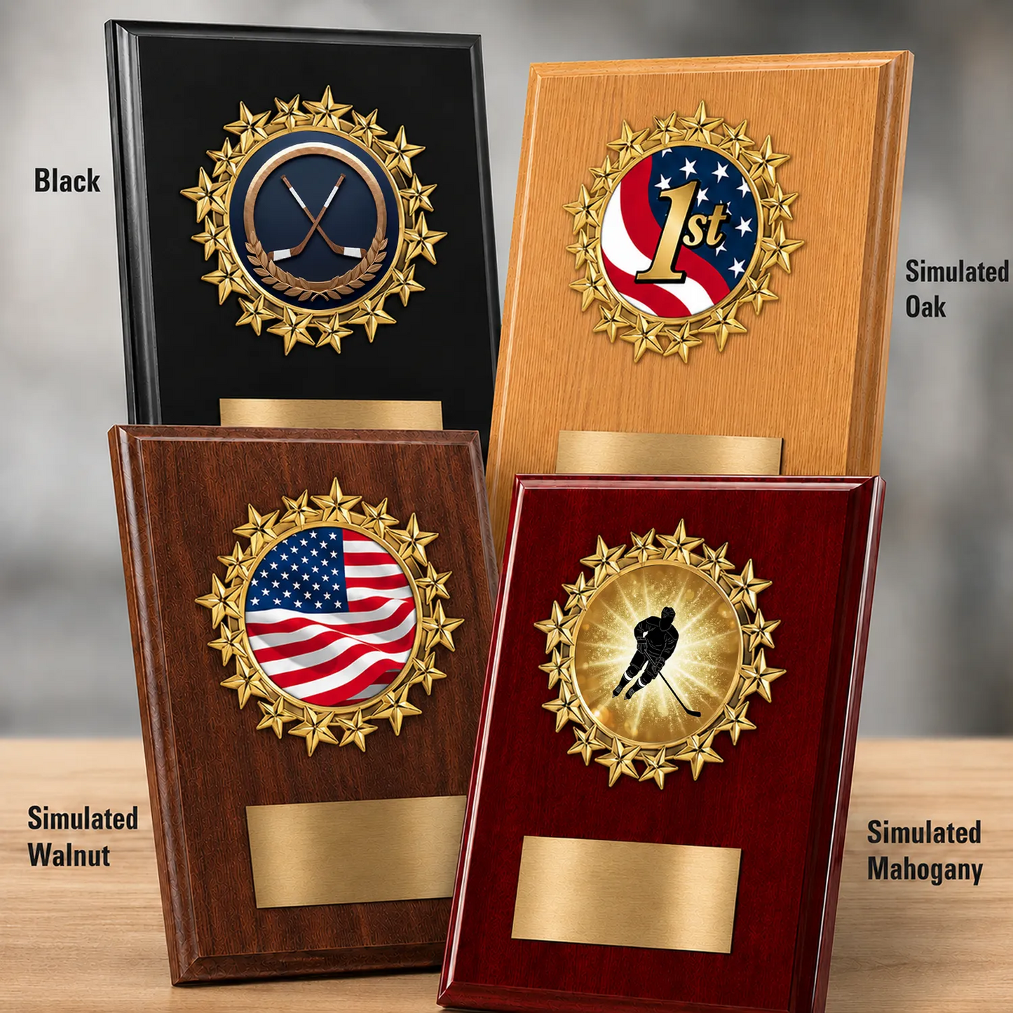 Personalized Ice Hockey Award Plaque with Star Mylar Holder & Engraved Plate – 4 Board Colors