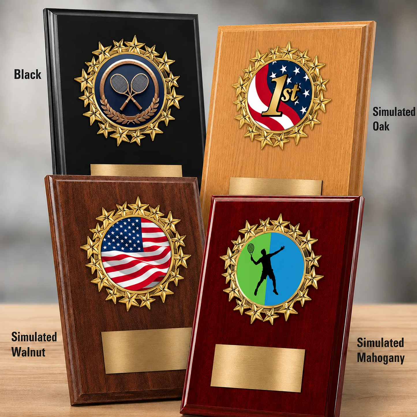 Personalized Tennis Award Plaque with Star Mylar Holder & Engraved Plate – 4 Board Colors