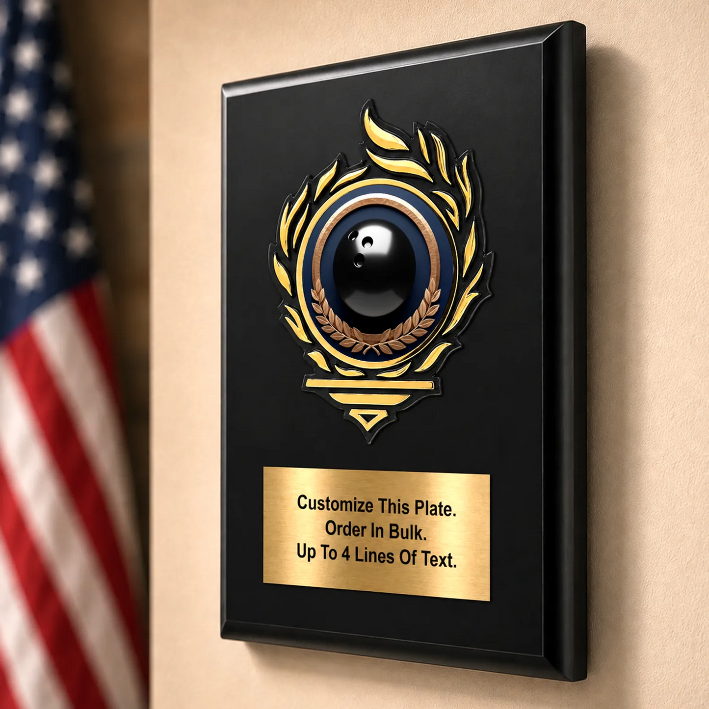 Bowling Mylar Flame Style Plaque - Personalized Metal Plate - 4 Frame Colors