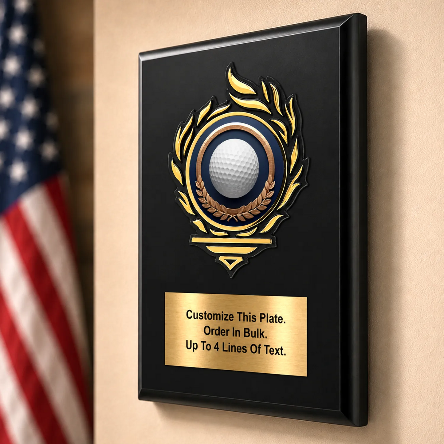 Golf Mylar Flame Style Plaque - Personalized Metal Plate - 4 Frame Colors