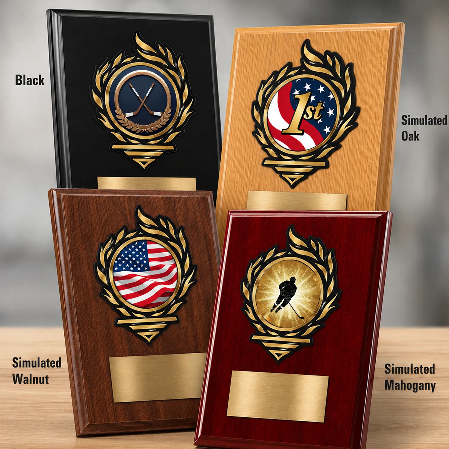 Ice Hockey Mylar Flame Style Plaque - Personalized Metal Plate - 4 Frame Colors