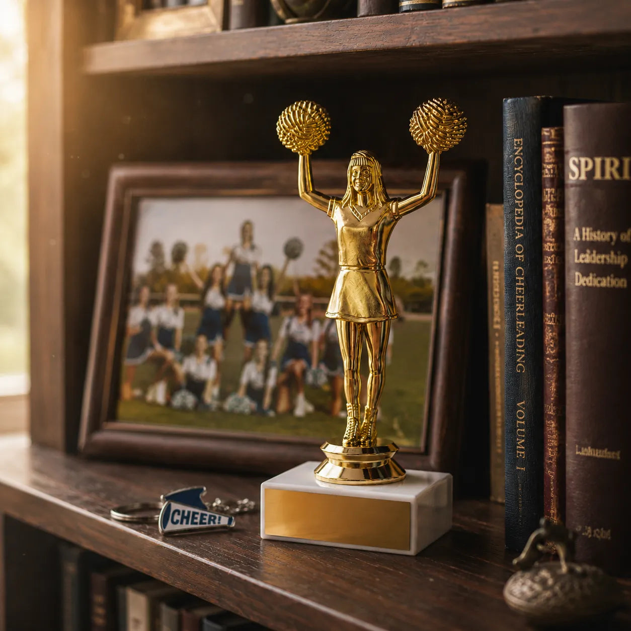 Cheerleading Trophy – Custom Award with Personalized Gold Plate, 3 Design Options
