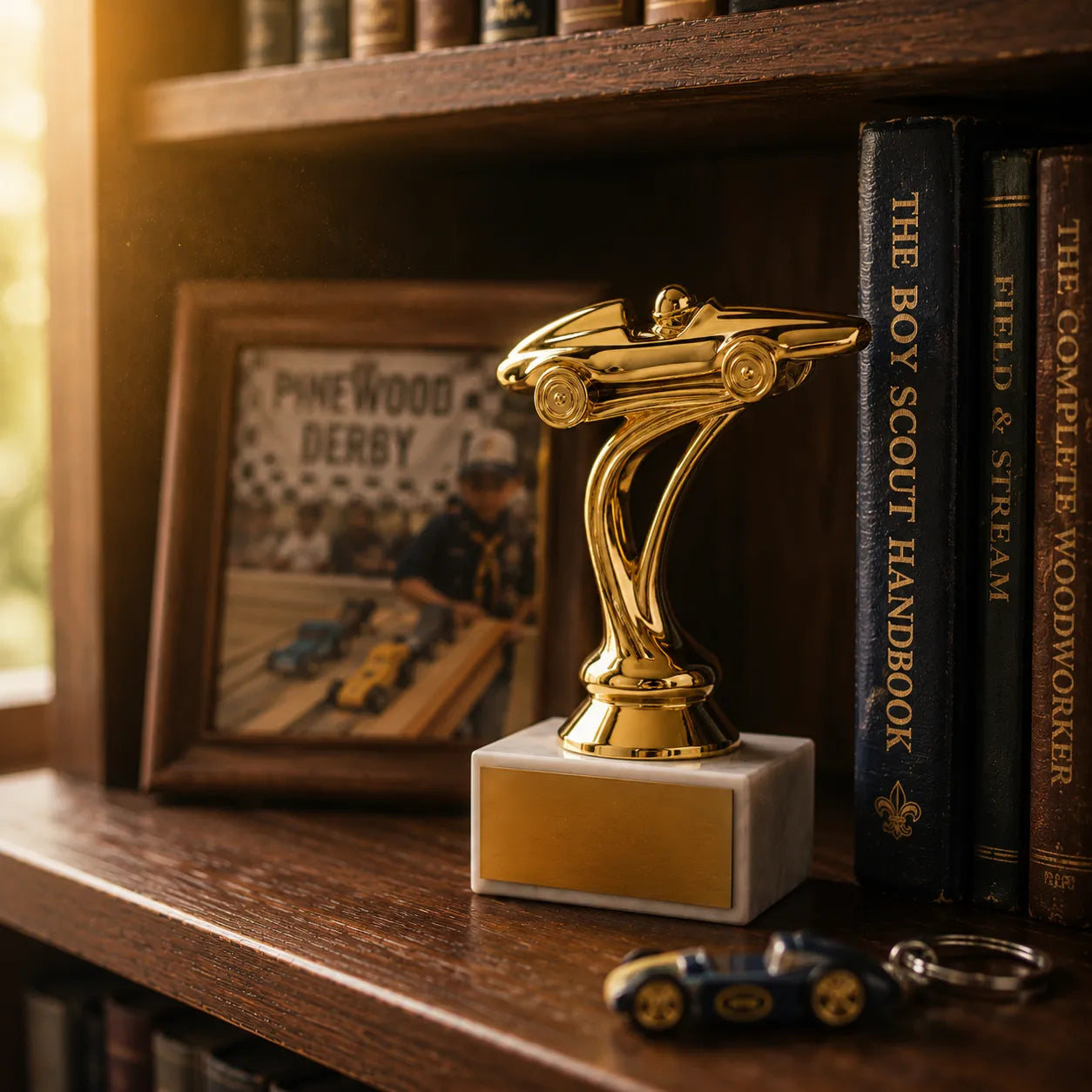 Pinewood Derby Trophy – Custom Award with Personalized Gold Plate, 3 Design Options