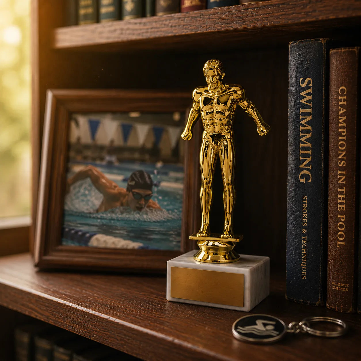 Swimming Trophy – Custom Award with Personalized Gold Plate, 3 Design Options