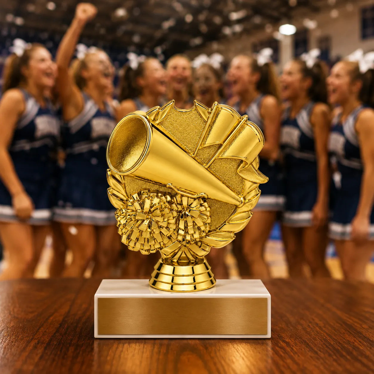 Cheerleading Trophy – Custom Award with Personalized Gold Plate, 3 Design Options