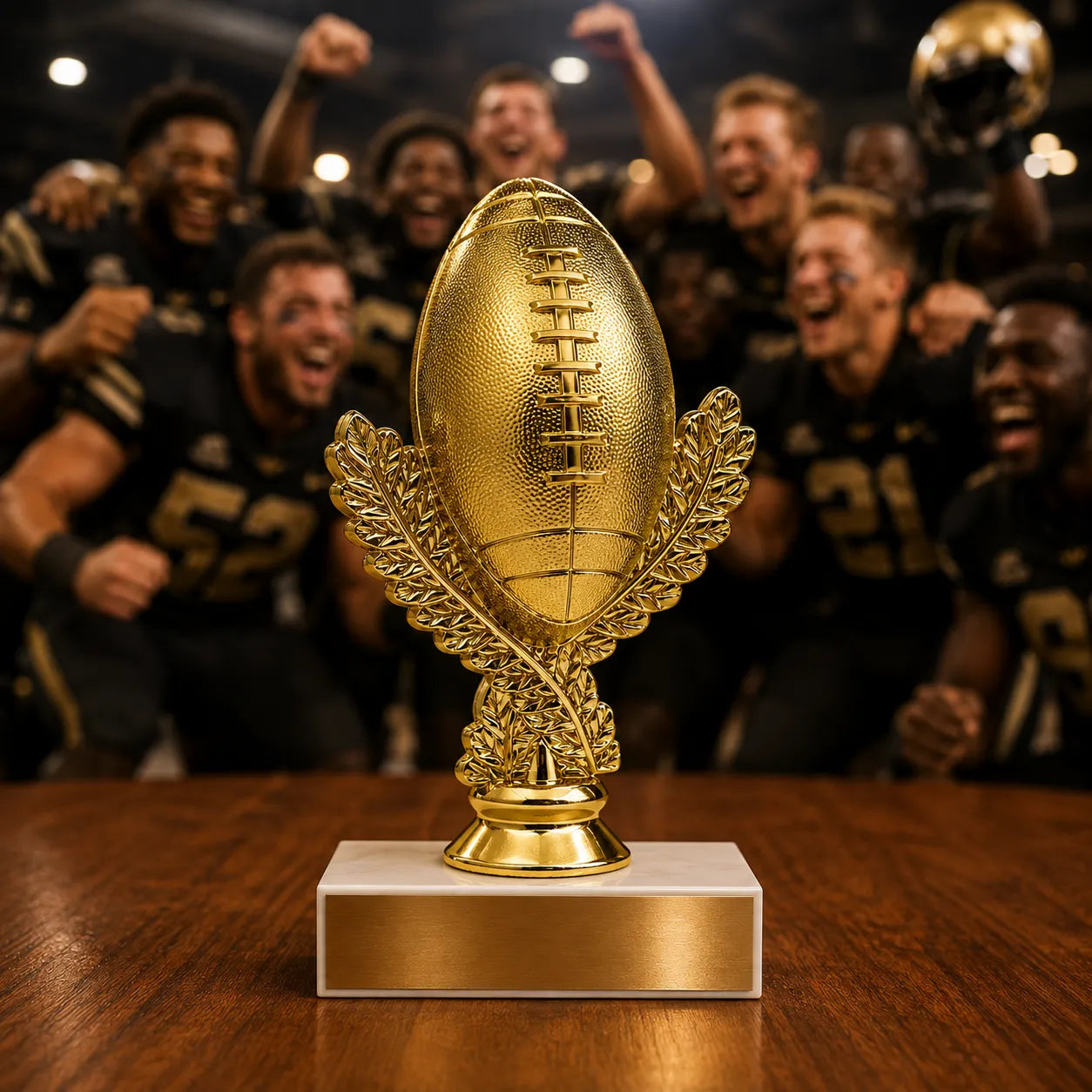 Football Trophy – Custom Award with Personalized Gold Plate, 4 Design Options