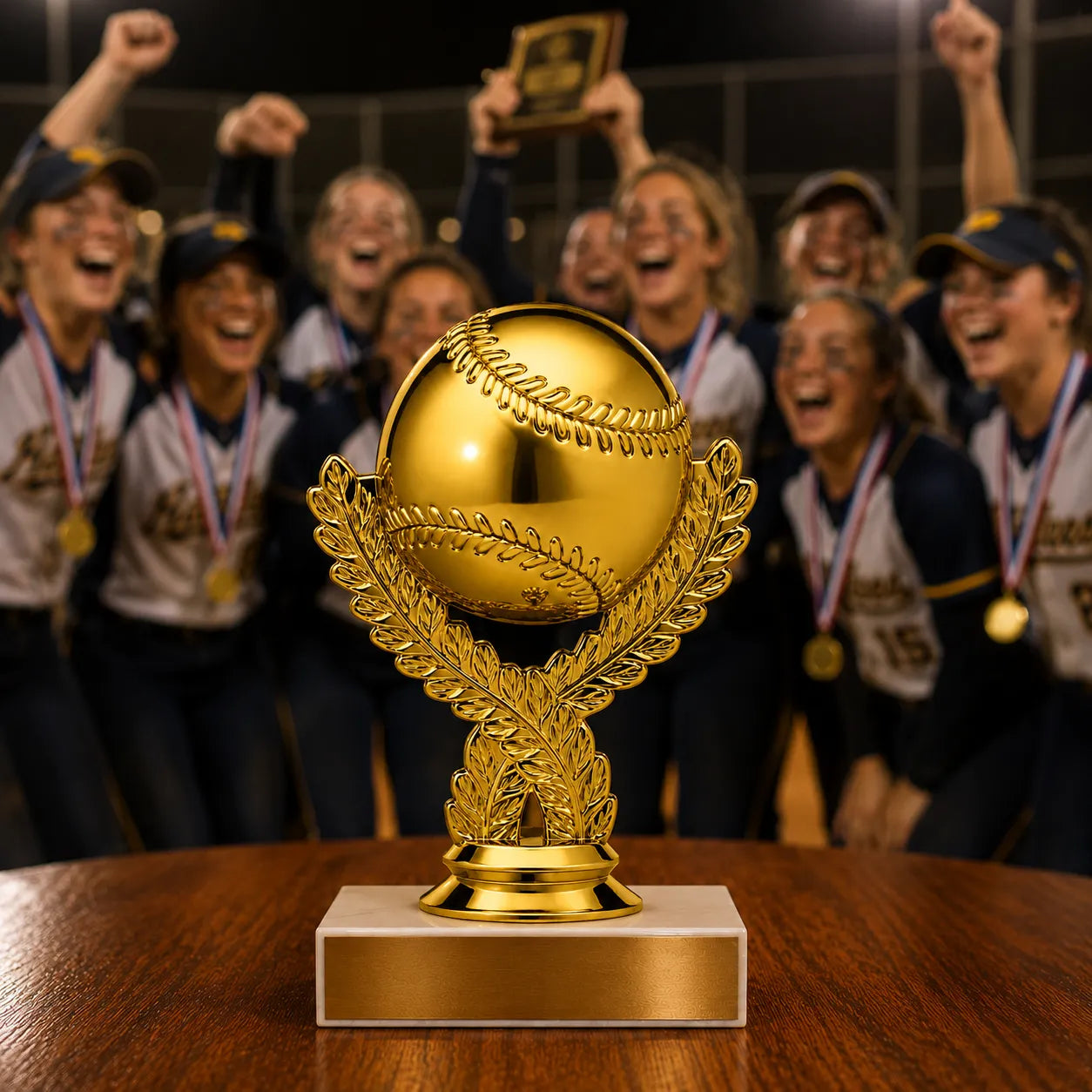 Softball Trophy – Custom Award with Personalized Gold Plate, 4 Design Options