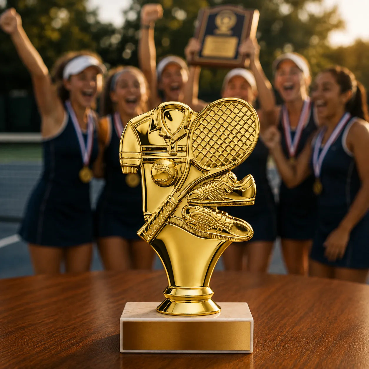 Tennis Trophy – Custom Award with Personalized Gold Plate, 2 Design Options