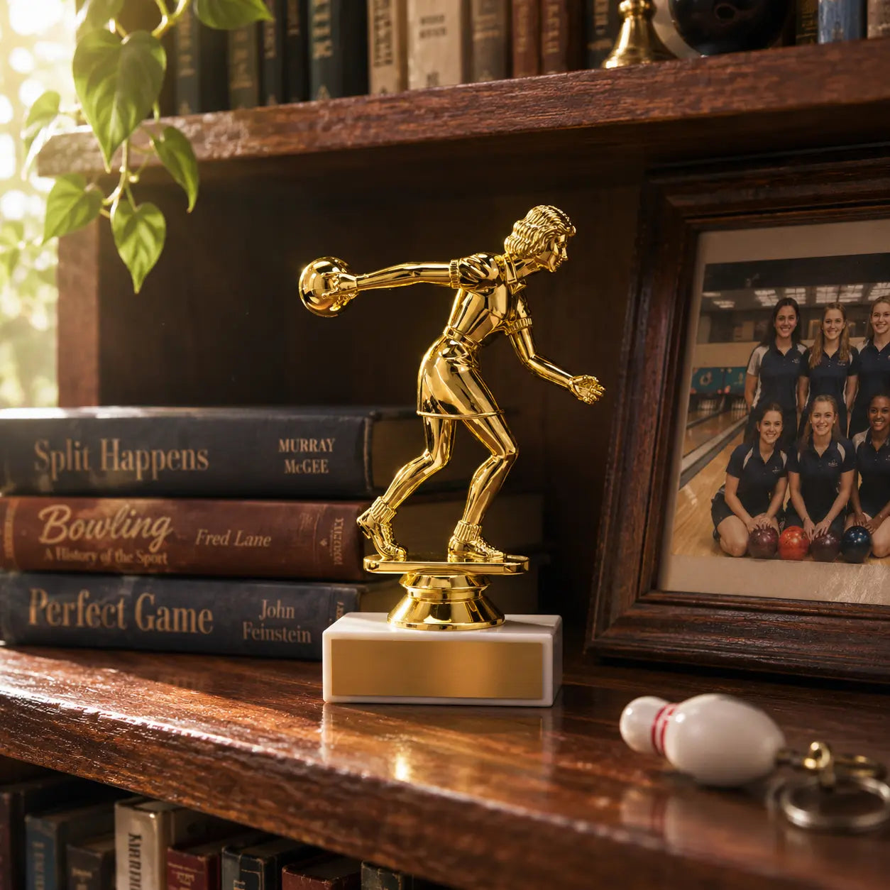 Bowling Trophy – Custom Award with Personalized Gold Plate, 4 Design Options
