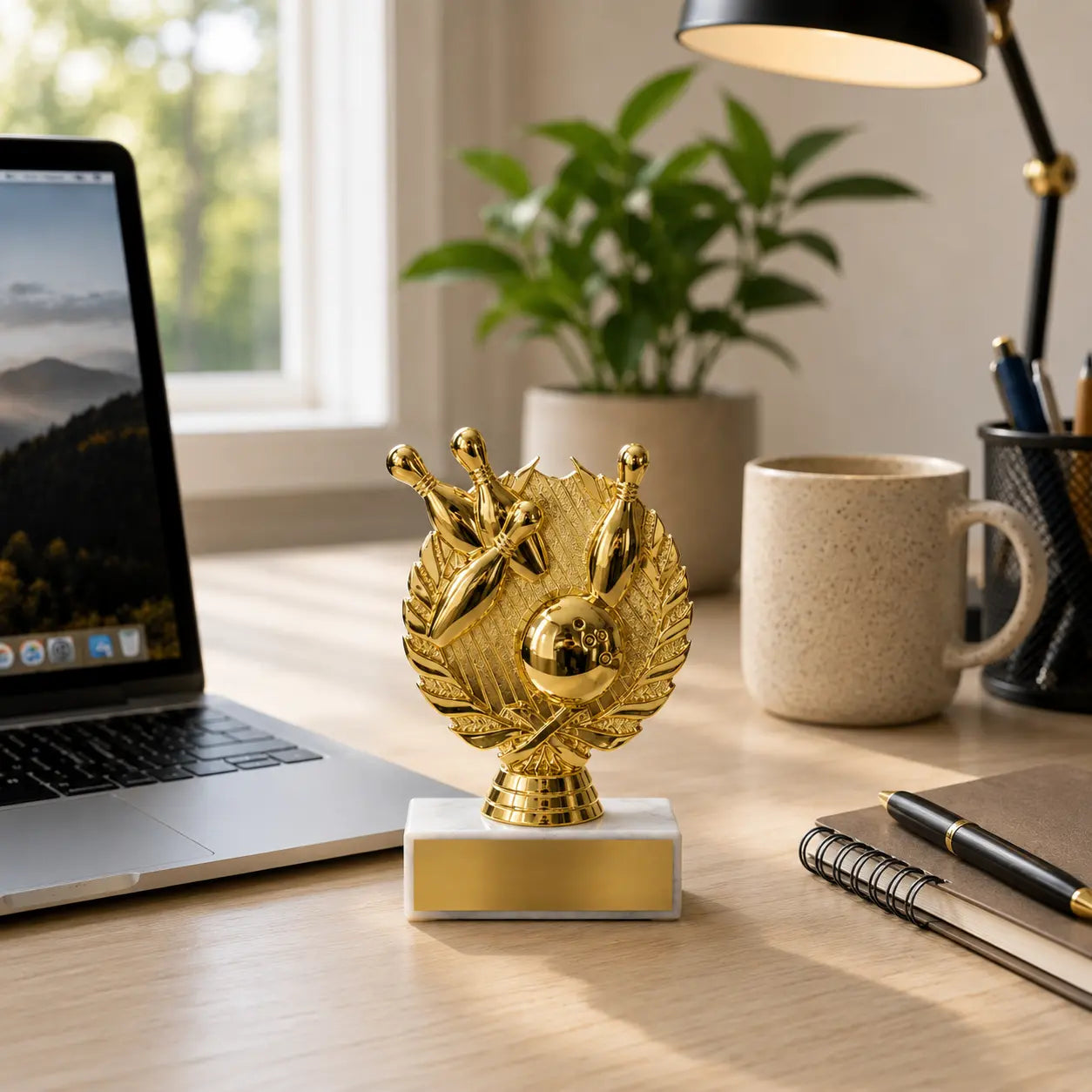 Bowling Trophy – Custom Award with Personalized Gold Plate, 4 Design Options