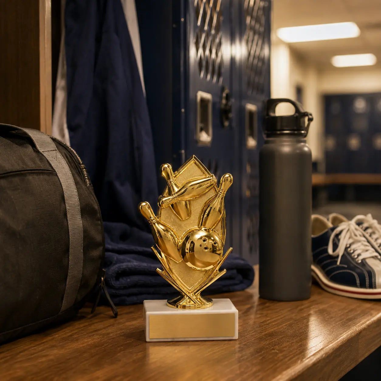 Bowling Trophy – Custom Award with Personalized Gold Plate, 4 Design Options