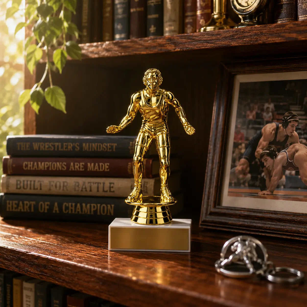 Wrestling Trophy – Custom Award with Personalized Gold Plate, 3 Design Options