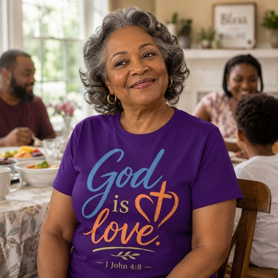 "God is Love" 1 John 4:8 Christian T-Shirt | Gildan 6400 Soft Style Tee | Faith-Based Bible Verse Shirt for Men & Women