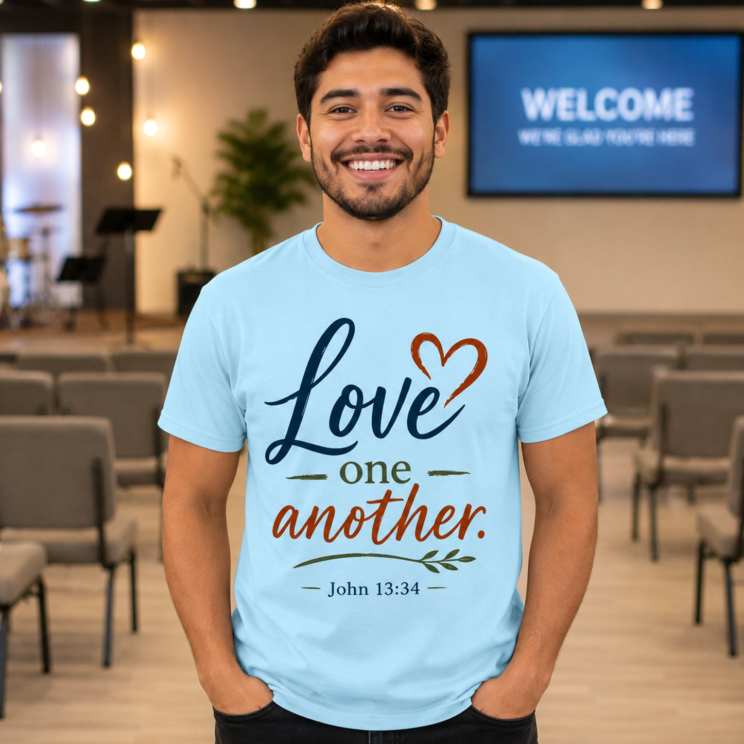 "Love One Another" John 13:34 Christian T-Shirt | Gildan 6400 Soft Style Tee | Faith-Based Bible Verse Shirt for Men & Women