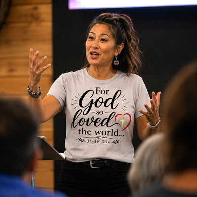 "For God So Loved the World" John 3:16 Christian T-Shirt | Gildan 6400 Soft Style Tee | Faith-Based Bible Verse Shirt for Men & Women