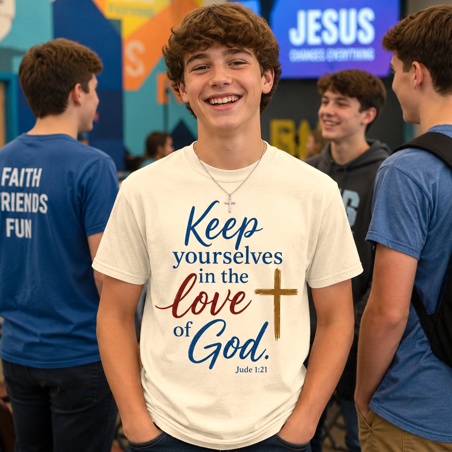 "Keep Yourselves in the Love of God" Jude 1:21 Christian T-Shirt | Gildan 6400 Soft Style Tee | Faith-Based Bible Verse Shirt for Men & Women