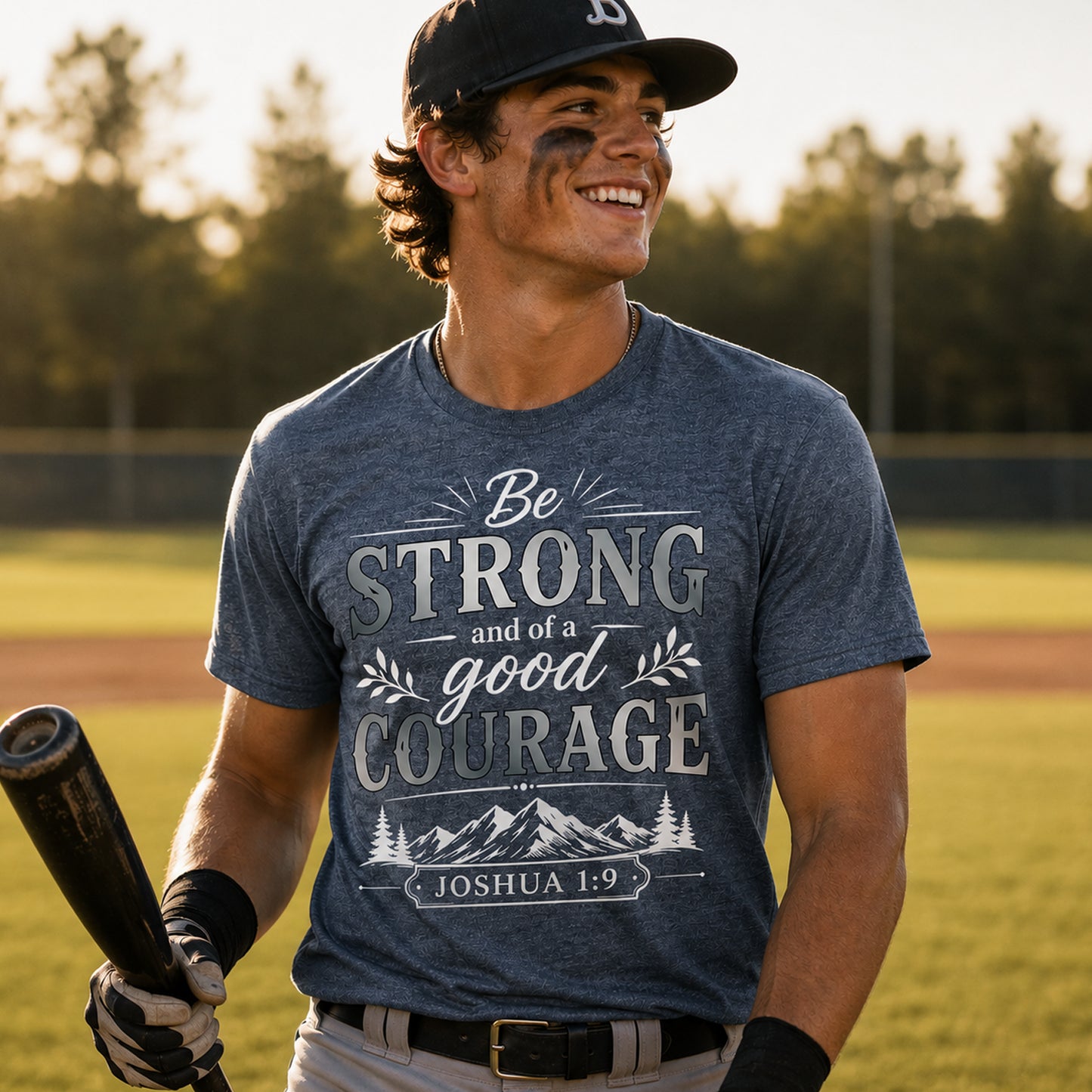 "Be Strong and of a Good Courage" Joshua 1:9 Christian T-Shirt | Gildan 6400 Soft Style Tee | Faith-Based Bible Verse Shirt for Men & Women