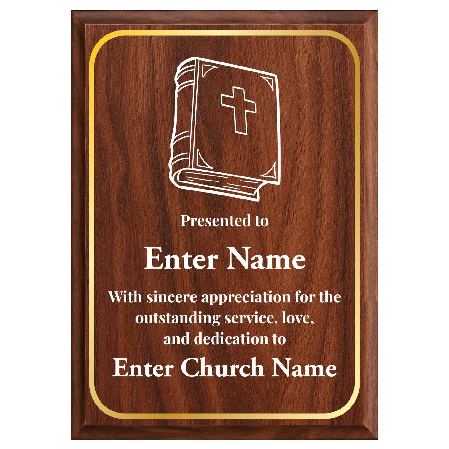 Church Gratitude Plaque - Personalized Gift for Pastors, Ministers & Church Leaders - 4 Frame Colors