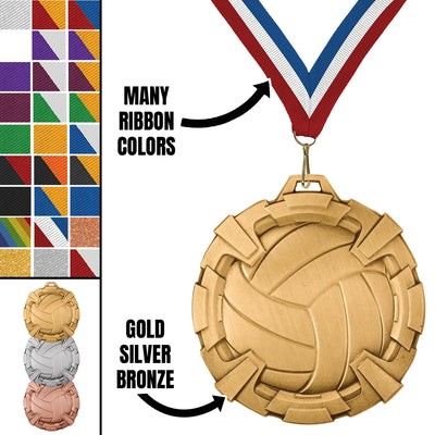 Volleyball Medals - Youth & Club Team Awards, 2 3/4" Carbonite Medal in Gold, Silver & Bronze