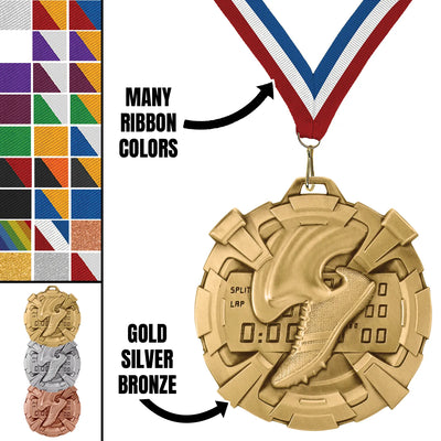 Track Medals - Team & Meet Awards, 2 3/4" Carbonite Medal in Gold, Silver & Bronze