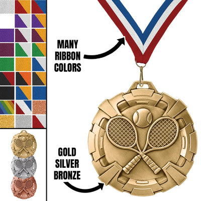Tennis Medals - Club & Tournament Awards, 2 3/4" Carbonite Medal in Gold, Silver & Bronze
