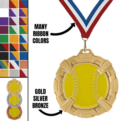 Softball Medals - Youth & Travel Team Awards, 2 3/4" Carbonite Medal in Gold, Silver & Bronze