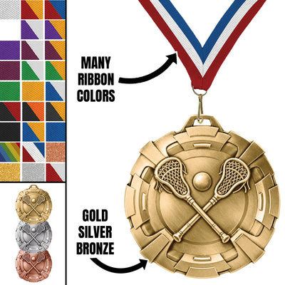 Lacrosse Medals - Youth & Club Team Awards, 2 3/4" Carbonite Medal in Gold, Silver & Bronze